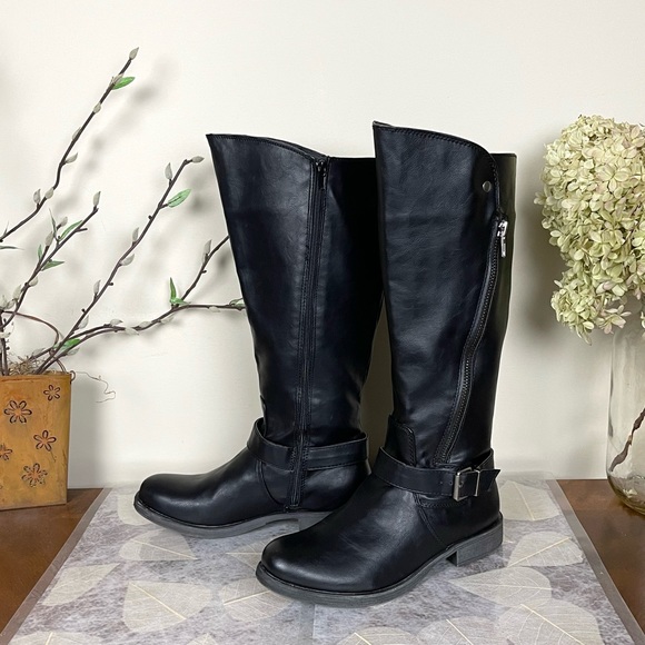 NIB Rampage Allison Asymmetrical Zipper Buckled Knee High Tall Riding/Biker Boot - Picture 3 of 16
